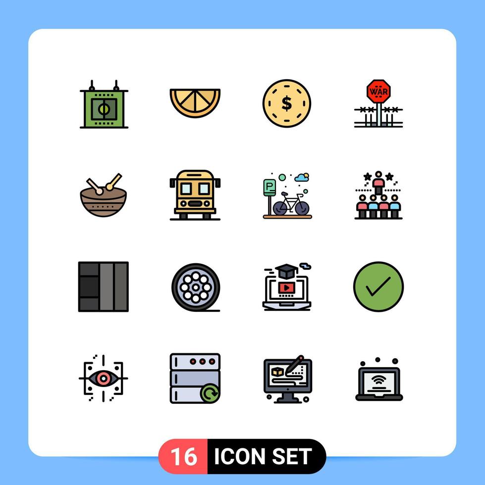 Universal Icon Symbols Group of 16 Modern Flat Color Filled Lines of parade instrument yen drum occupation Editable Creative Vector Design Elements