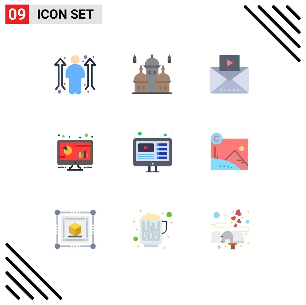 Set of 9 Modern UI Icons Symbols Signs for pc computer pray bar video Editable Vector Design Elements