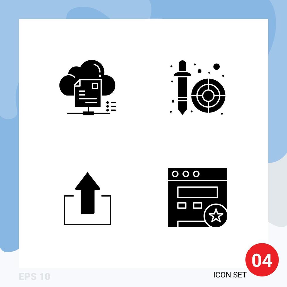 Universal Icon Symbols Group of 4 Modern Solid Glyphs of file arrow cloud dropper up Editable Vector Design Elements