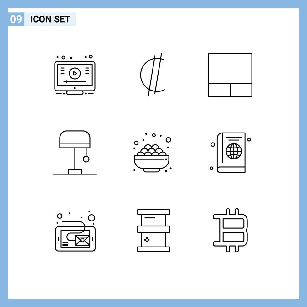 9 Creative Icons Modern Signs and Symbols of passport sugar grid grocery light Editable Vector Design Elements