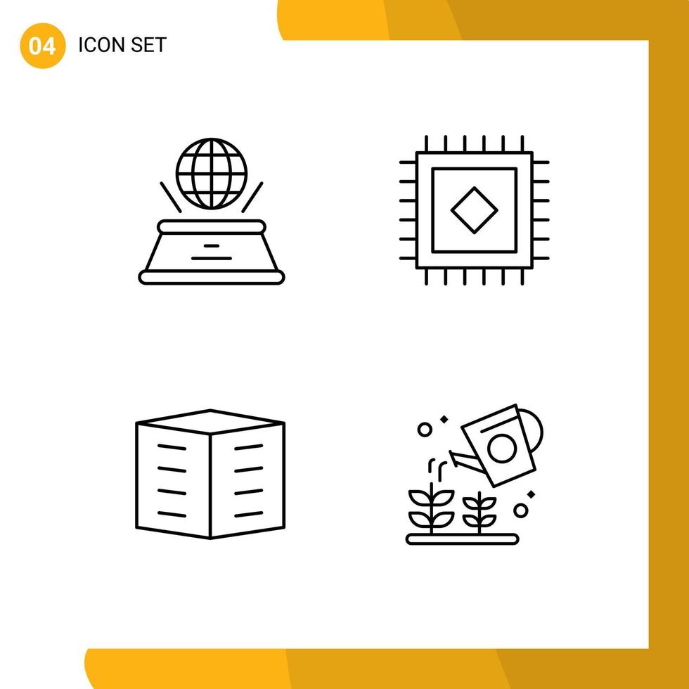 Mobile Interface Line Set of 4 Pictograms of world housing society presentation apartments farming Editable Vector Design Elements