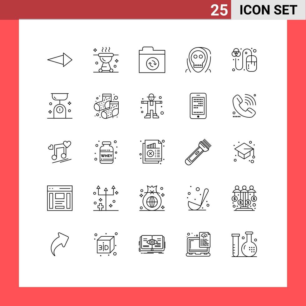 Line Pack of 25 Universal Symbols of designing monster files halloween death Editable Vector Design Elements