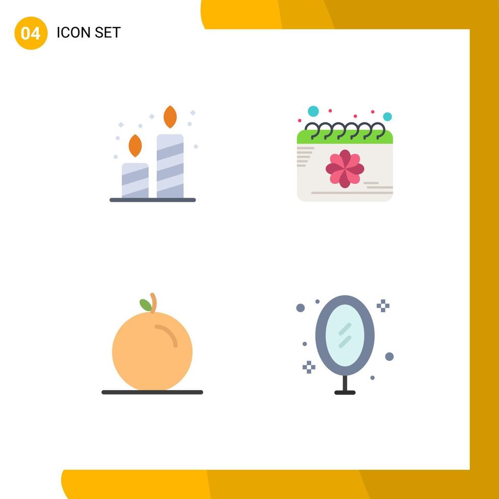 Editable Vector Line Pack of 4 Simple Flat Icons of birthday orange party flower furniture Editable Vector Design Elements