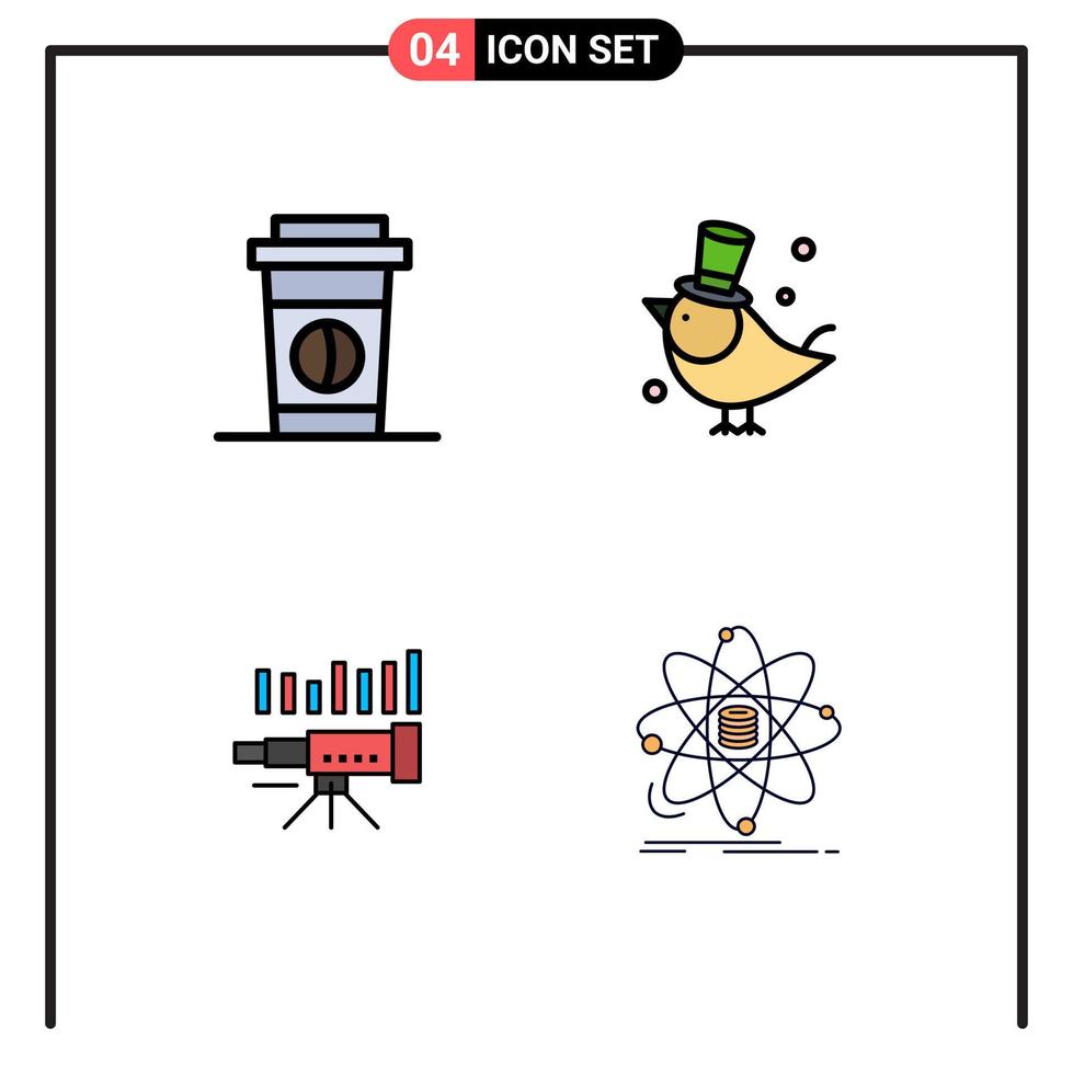 Set of 4 Commercial Filledline Flat Colors pack for coffee forecast bird sparrow market Editable Vector Design Elements
