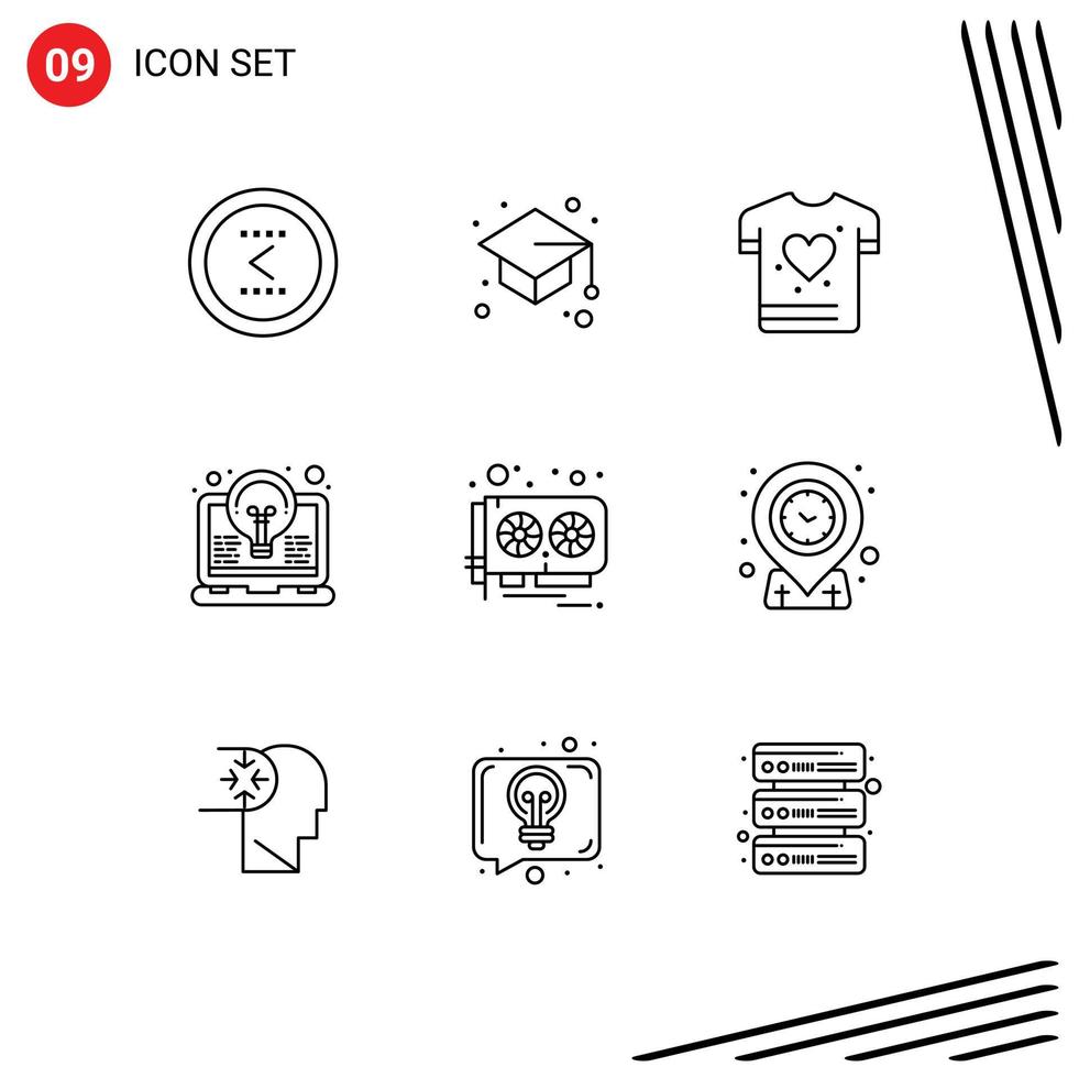 Outline Pack of 9 Universal Symbols of card invention study idea bulb Editable Vector Design Elements