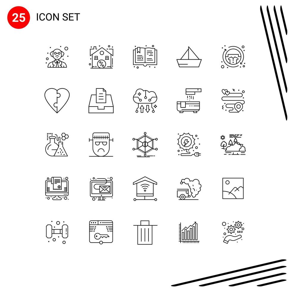 Stock Vector Icon Pack of 25 Line Signs and Symbols for clothes yacht read vehicles sail Editable Vector Design Elements