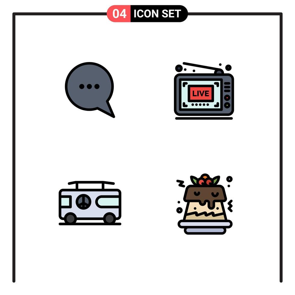 paquete de iconos de vector de stock de 4 signos y símbolos de línea para elementos de diseño de vector editables de pastel de video de transmisión de vacaciones de chat