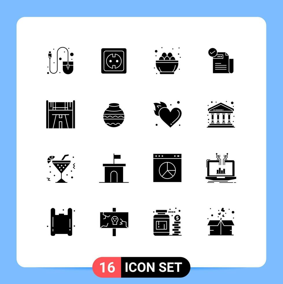 16 Universal Solid Glyph Signs Symbols of featured check list socket check egg Editable Vector Design Elements