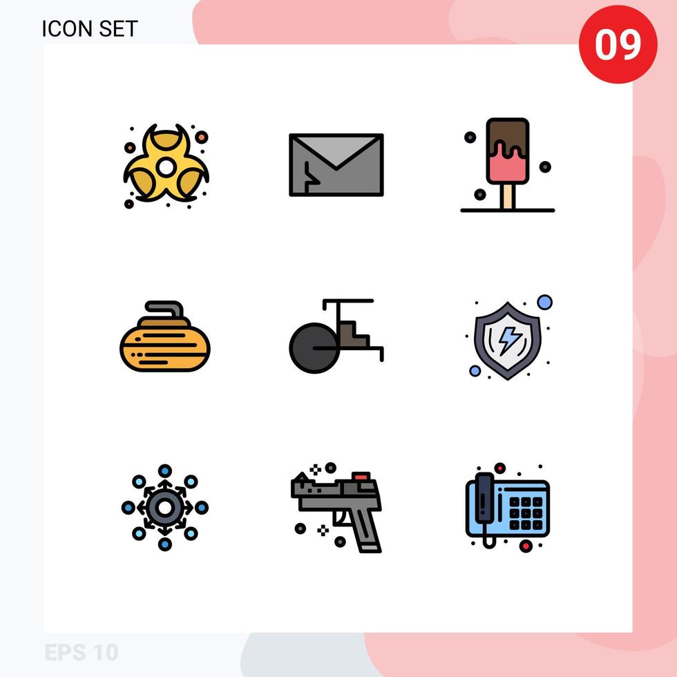 Stock Vector Icon Pack of 9 Line Signs and Symbols for rickshaw sport spam equipment bowls Editable Vector Design Elements