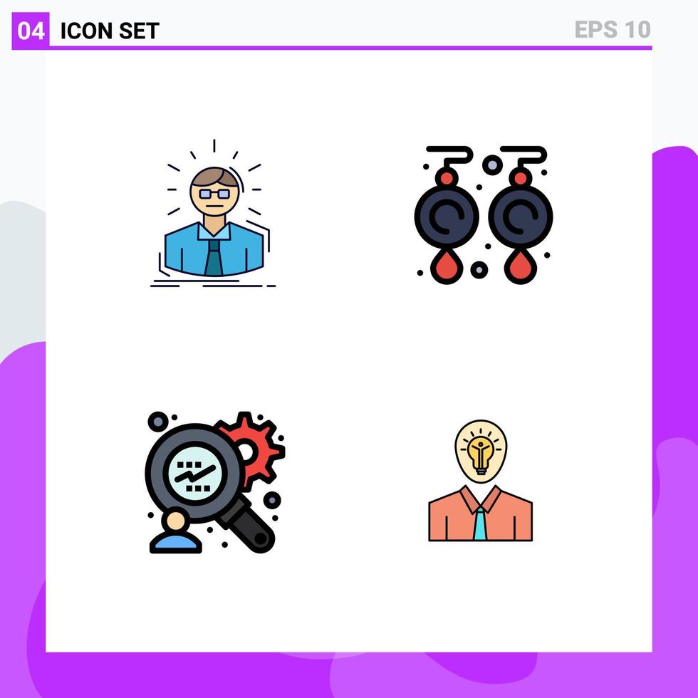 4 User Interface Filledline Flat Color Pack of modern Signs and Symbols of manager consumers research person gems man Editable Vector Design Elements