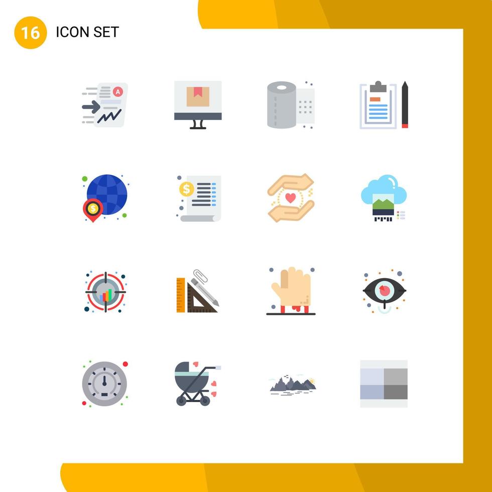 Modern Set of 16 Flat Colors and symbols such as notepad document e clipboard toilet Editable Pack of Creative Vector Design Elements