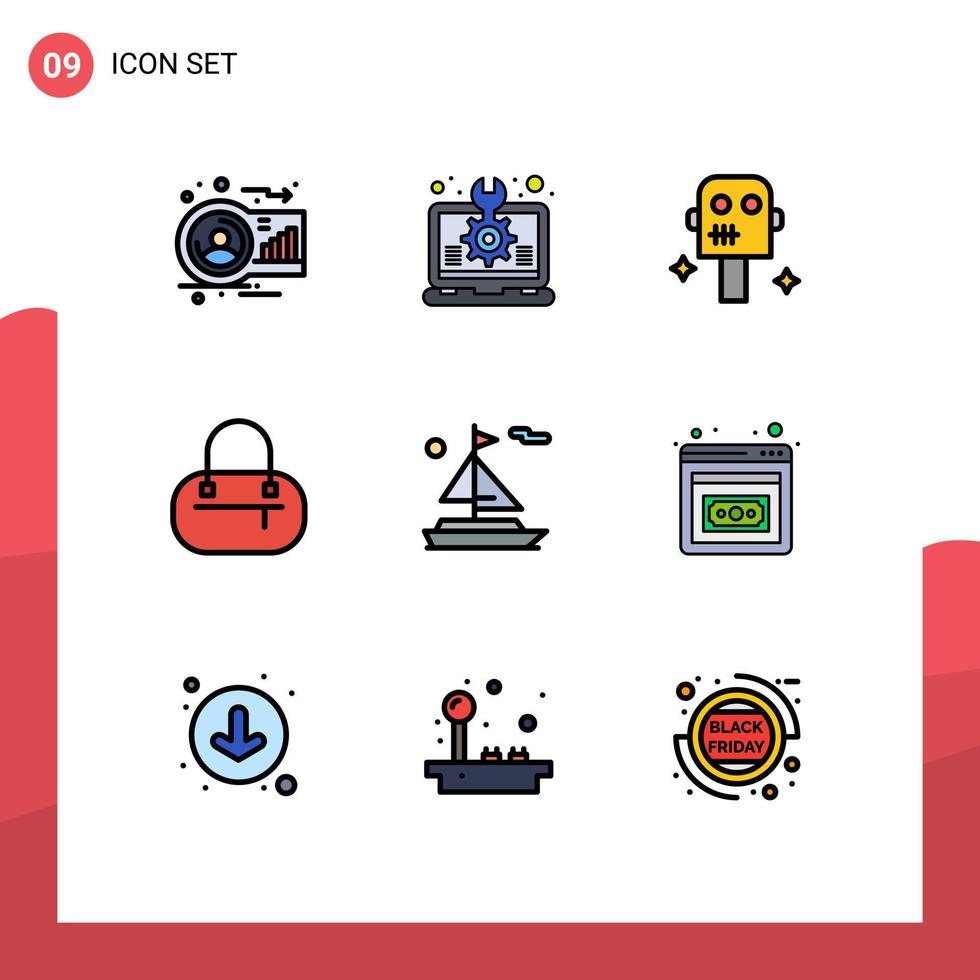 Pictogram Set of 9 Simple Filledline Flat Colors of ship beach setting fashion robot Editable Vector Design Elements