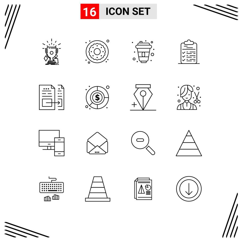 Mobile Interface Outline Set of 16 Pictograms of file task sweets clipboard designer Editable Vector Design Elements