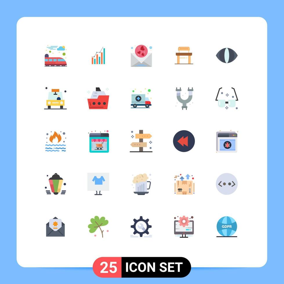 25 User Interface Flat Color Pack of modern Signs and Symbols of school student statistics desk mail Editable Vector Design Elements