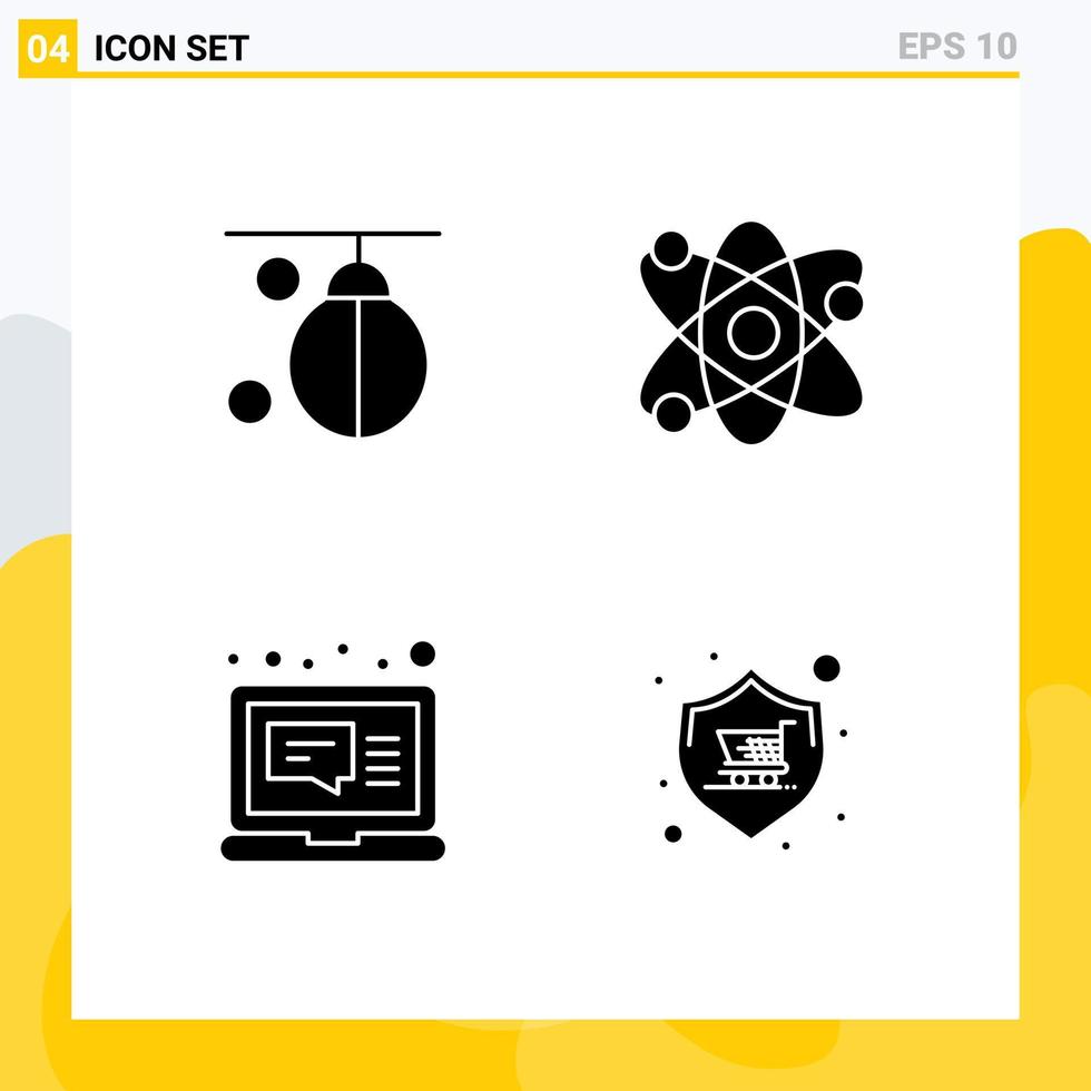 paquete de glifos sólidos de 4 símbolos universales de elementos de diseño de vectores editables para computadora portátil de laboratorio de punzonado de correo electrónico de bolsa