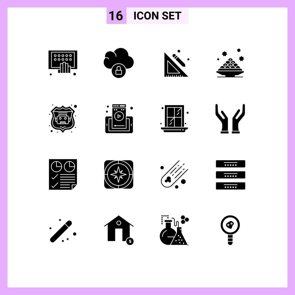 Set of 16 Modern UI Icons Symbols Signs for internet bot ramadan education plate dessert Editable Vector Design Elements