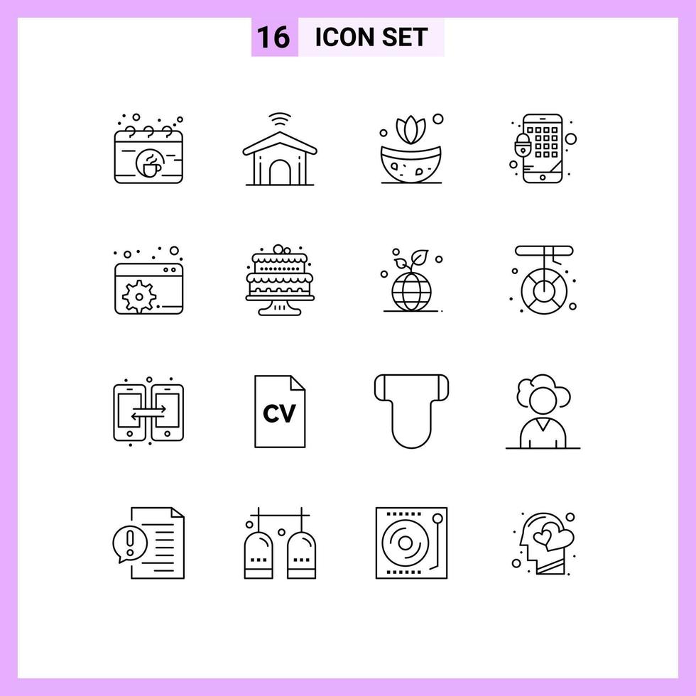 conjunto de 16 iconos modernos de la interfaz de usuario signos de símbolos para el baño del salpicadero horneado configurar elementos de diseño vectorial editables de bloqueo vector