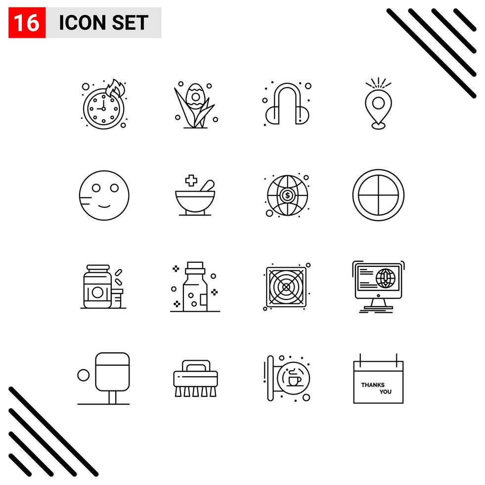 Group of 16 Modern Outlines Set for school embarrassed help map camping Editable Vector Design Elements