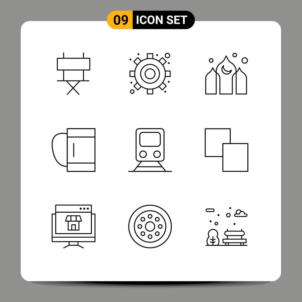 Set of 9 Commercial Outlines pack for transportation railway asia rail duffle Editable Vector Design Elements