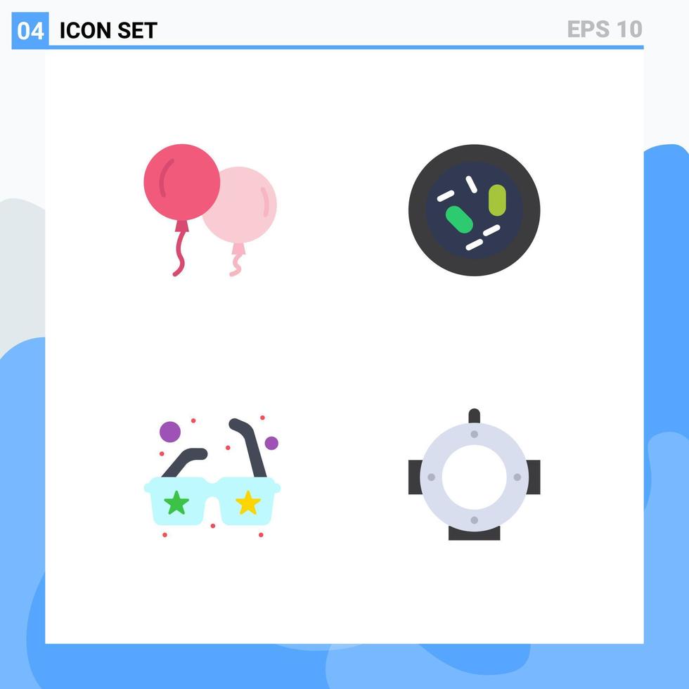 Group of 4 Flat Icons Signs and Symbols for baloons sun bacterium health diving Editable Vector Design Elements