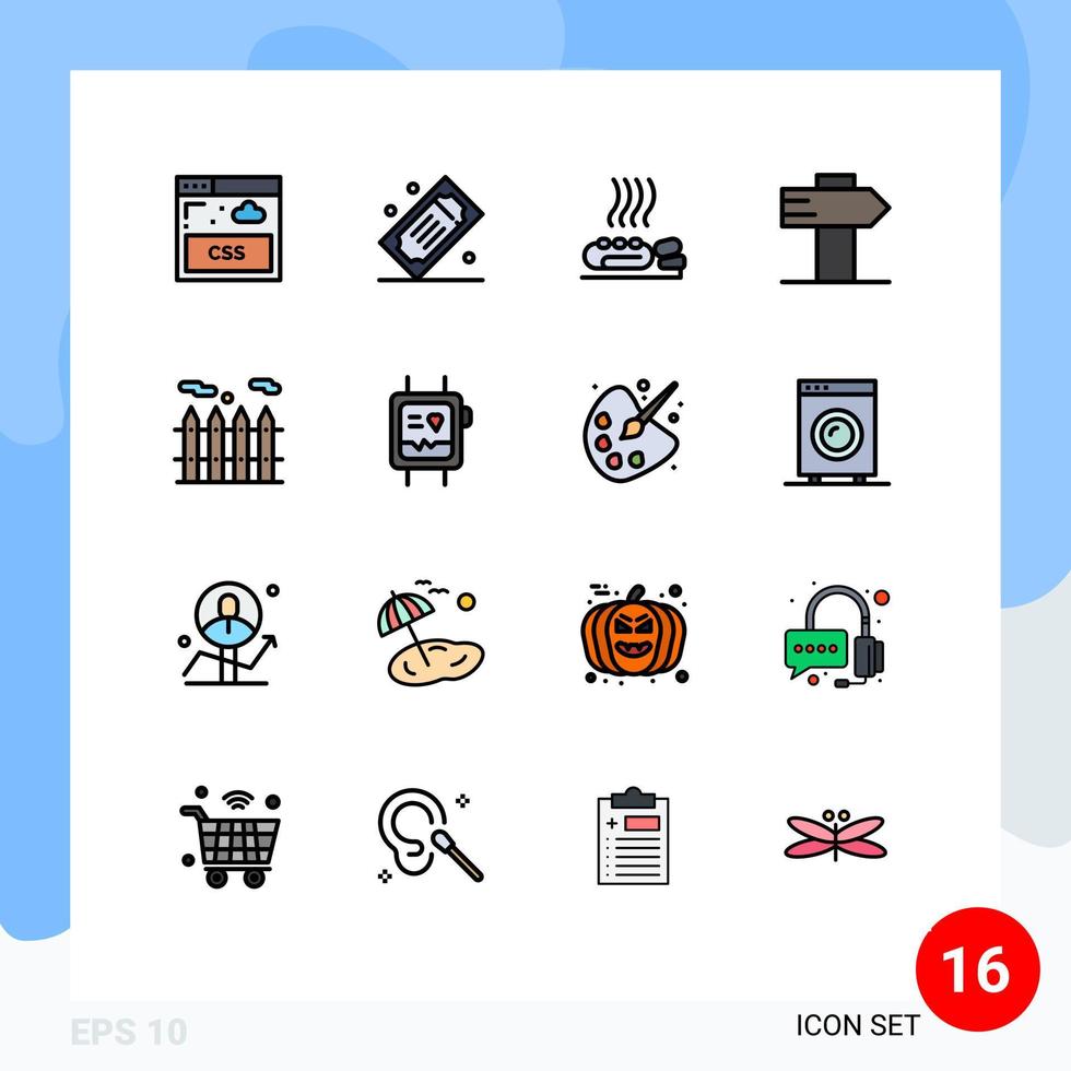 16 líneas llenas de colores planos universales establecidas para aplicaciones web y móviles atención de viajes de bienes raíces signo spa elementos de diseño de vectores creativos editables