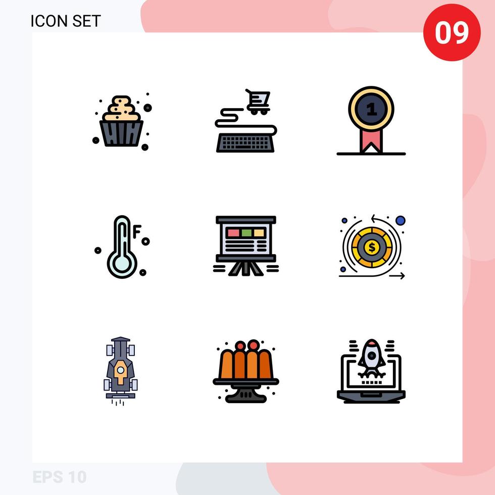 Group of 9 Filledline Flat Colors Signs and Symbols for chart board award analytics temperature Editable Vector Design Elements
