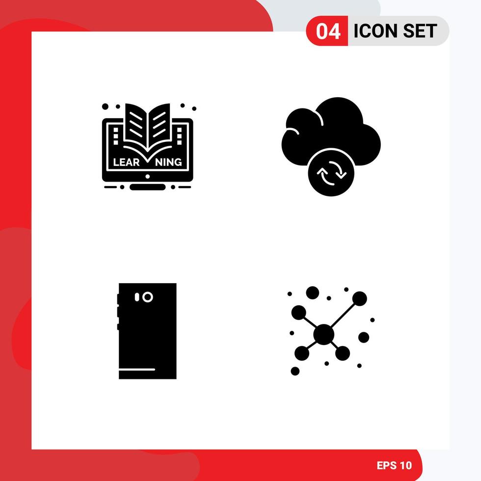Modern Set of 4 Solid Glyphs and symbols such as online android online sync back Editable Vector Design Elements