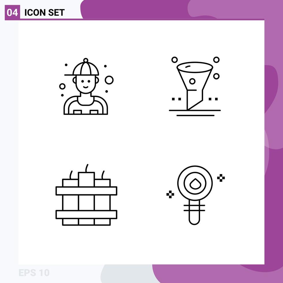 Group of 4 Filledline Flat Colors Signs and Symbols for man dynamite repair interface biochemistry Editable Vector Design Elements