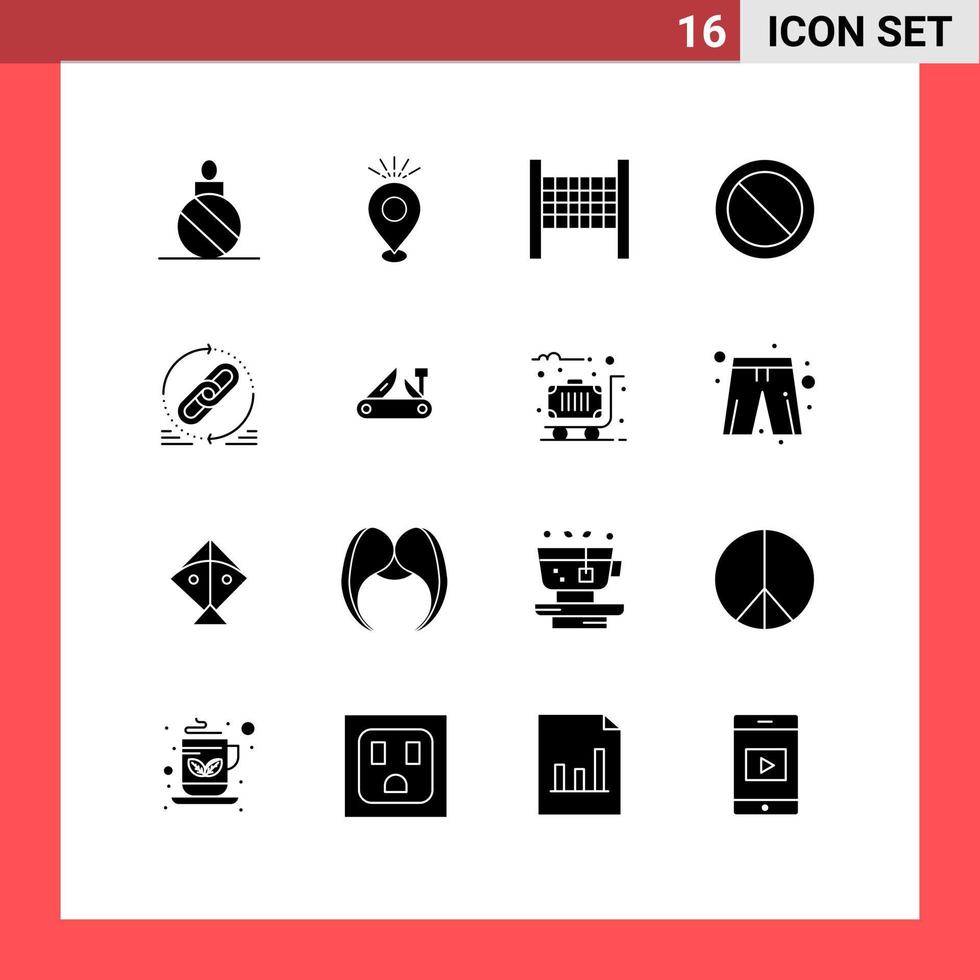 Editable Vector Line Pack of 16 Simple Solid Glyphs of website hyperlink map link basic Editable Vector Design Elements