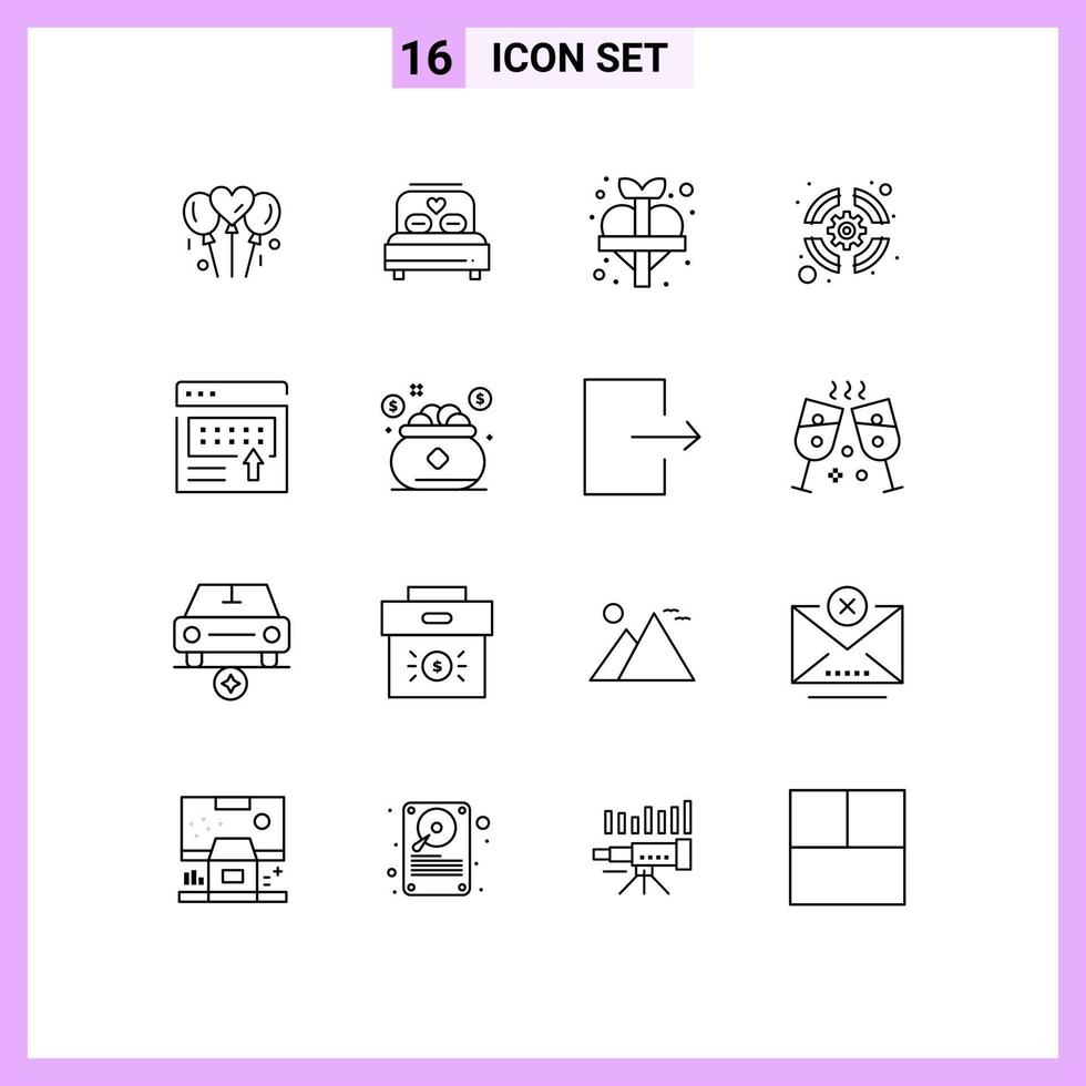 Universal Icon Symbols Group of 16 Modern Outlines of announcement support team heart support lifebuoy Editable Vector Design Elements