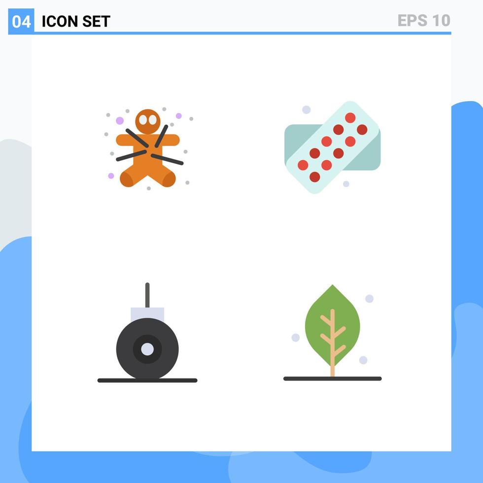 grupo de 4 iconos planos modernos establecidos para elementos de diseño de vectores editables de hoja de medicina de halloween submarina de galletas