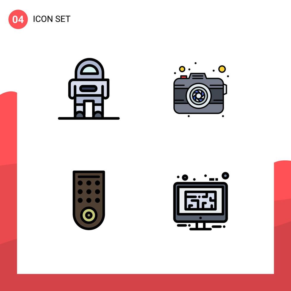 Pictogram Set of 4 Simple Filledline Flat Colors of astronaut remote suit photography monitor Editable Vector Design Elements