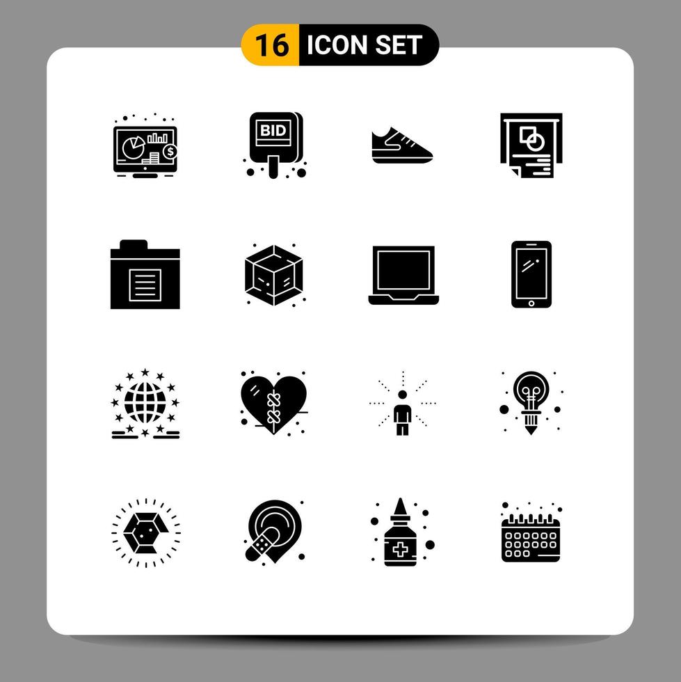 Pictogram Set of 16 Simple Solid Glyphs of folder document exercise success layout Editable Vector Design Elements