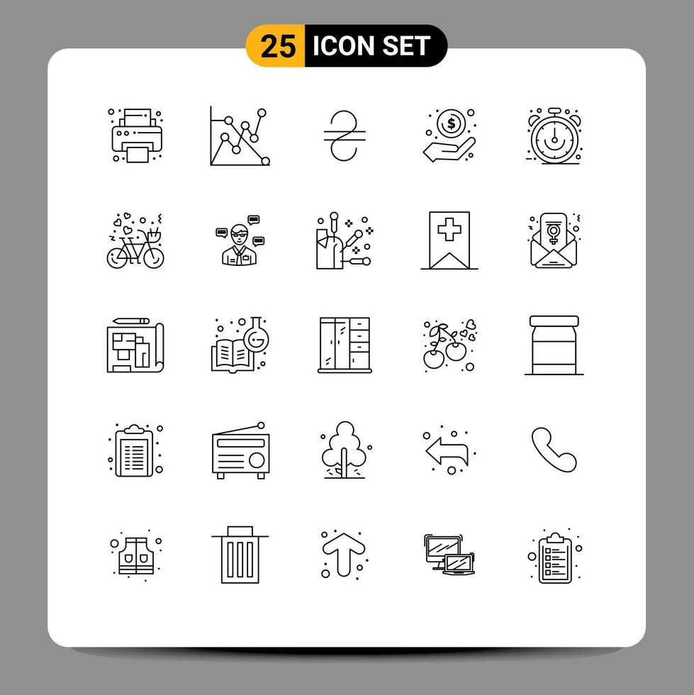 25 iconos creativos signos y símbolos modernos de venta comercio electrónico ucrania reloj dinero en mano elementos de diseño vectorial editables vector