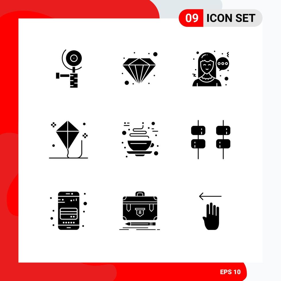 9 User Interface Solid Glyph Pack of modern Signs and Symbols of hot coffee woman chocolate play Editable Vector Design Elements