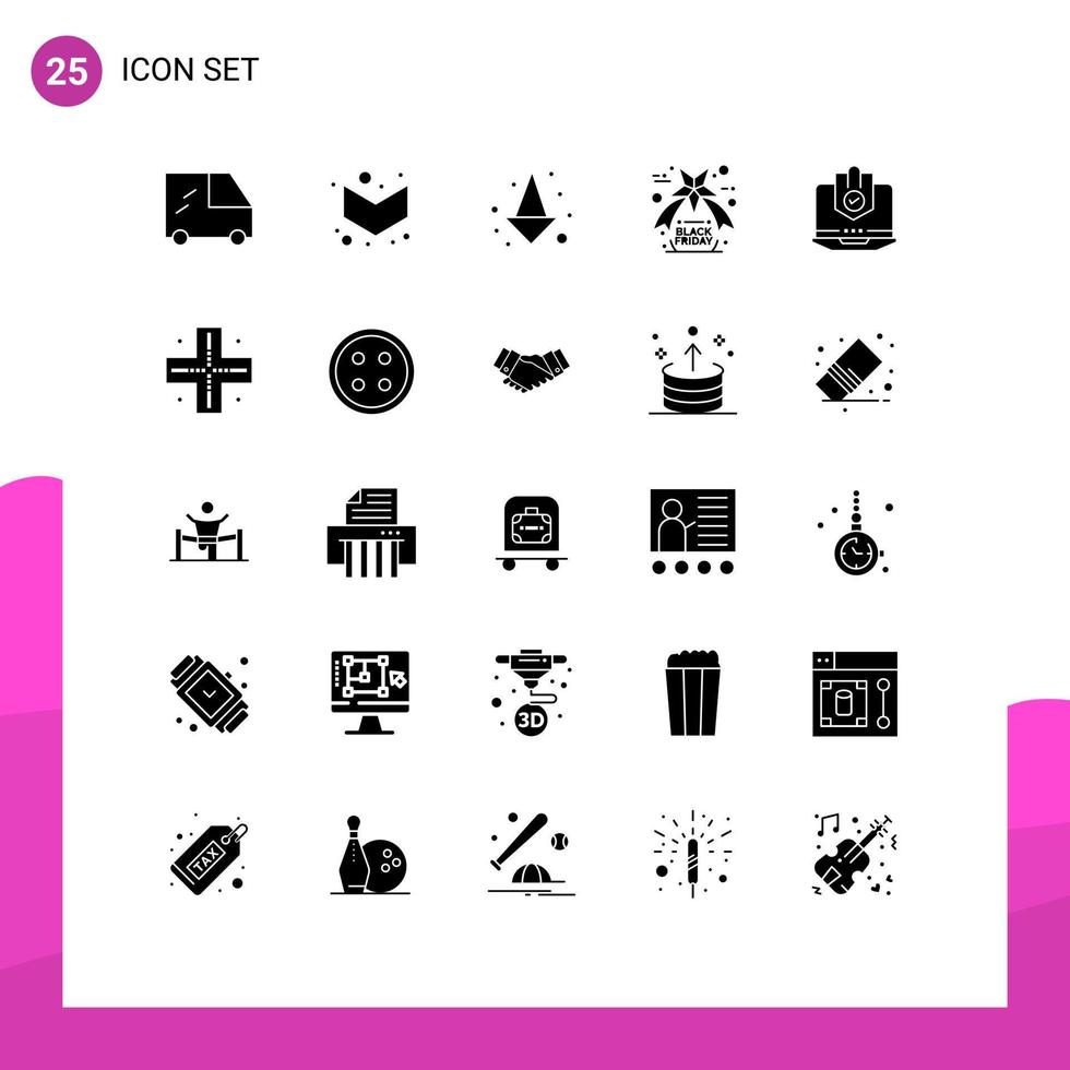User Interface Pack of 25 Basic Solid Glyphs of technology map antivirus security protected Editable Vector Design Elements
