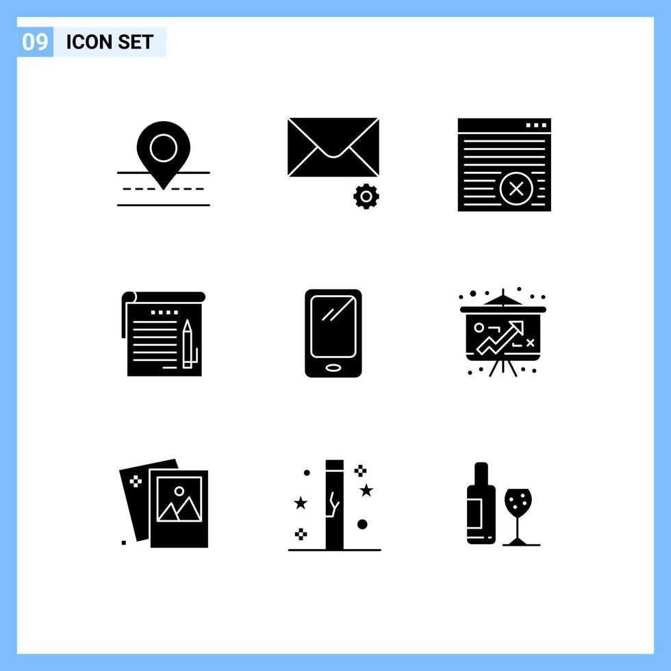 Set of 9 Modern UI Icons Symbols Signs for mobile phone internet education notes Editable Vector Design Elements