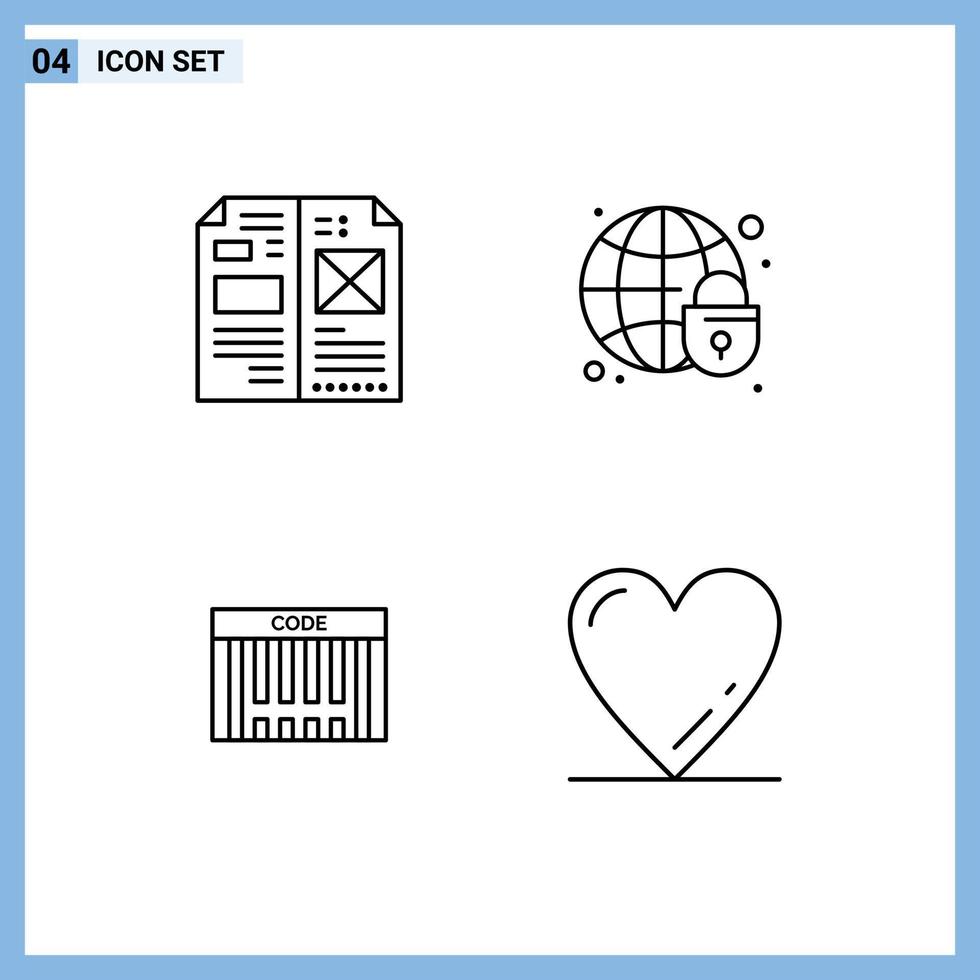 Modern Set of 4 Filledline Flat Colors and symbols such as book bar layout globe code Editable Vector Design Elements