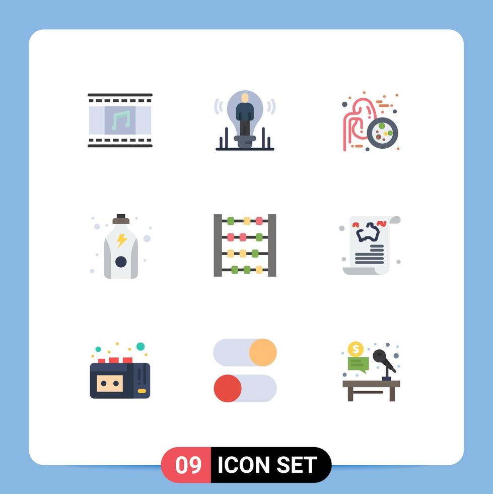 9 User Interface Flat Color Pack of modern Signs and Symbols of abacus health light fitness urology Editable Vector Design Elements