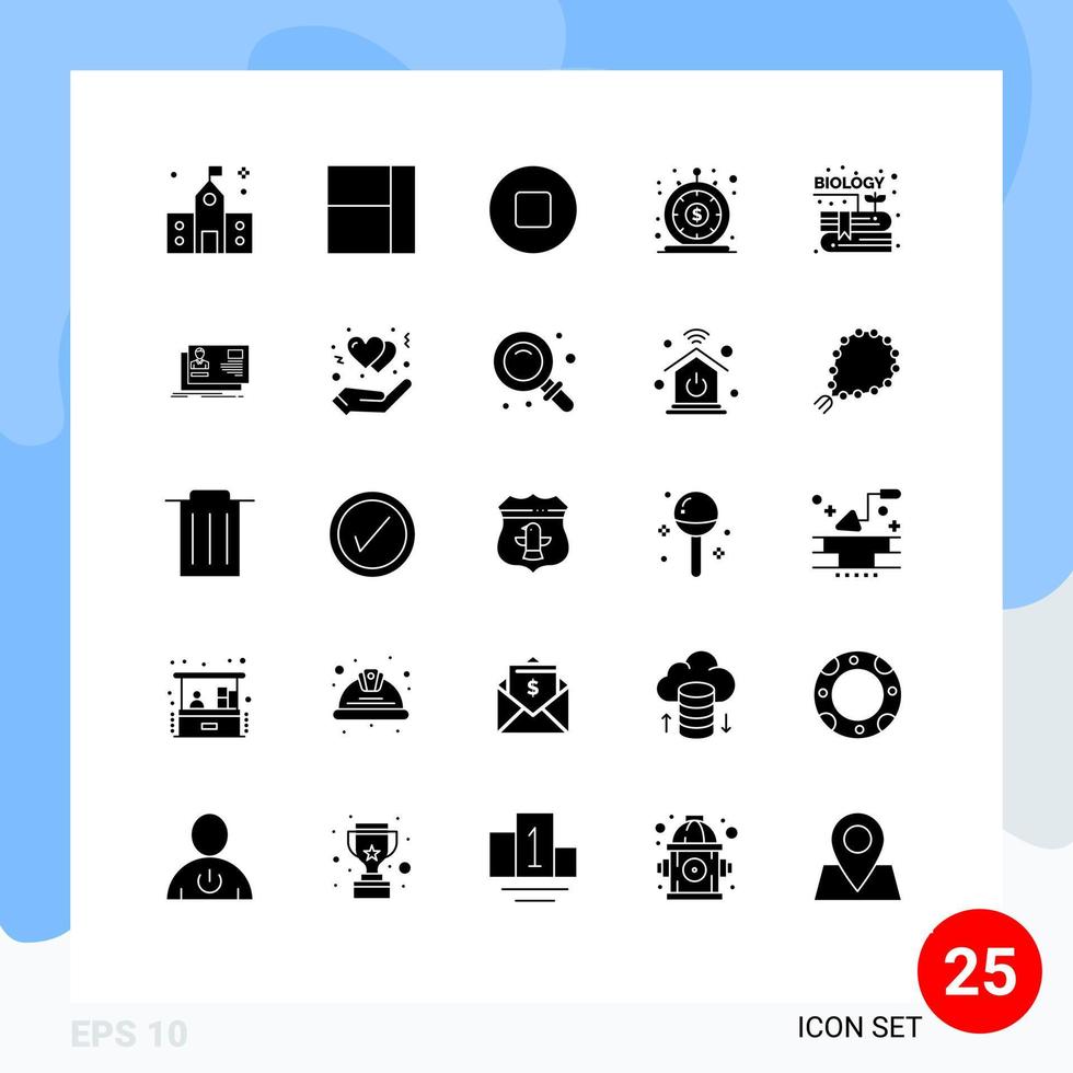conjunto moderno de 25 pictogramas de glifos sólidos de contenido de conocimiento elementos de diseño vectorial editables de dinero de libro de parada vector