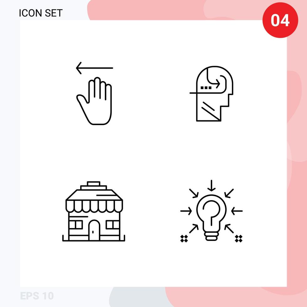 4 Universal Line Signs Symbols of hand house left mind bulb Editable Vector Design Elements