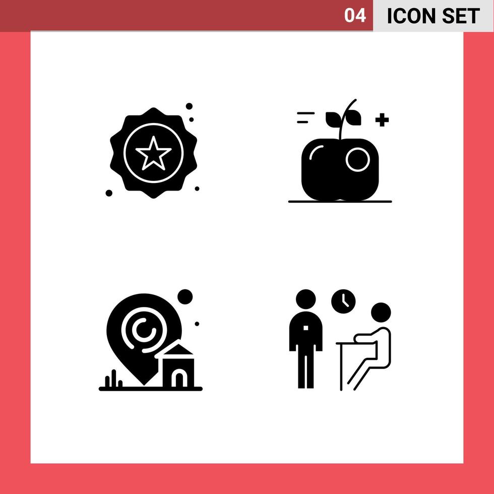 Set of 4 Vector Solid Glyphs on Grid for badge building shopping food real estate Editable Vector Design Elements
