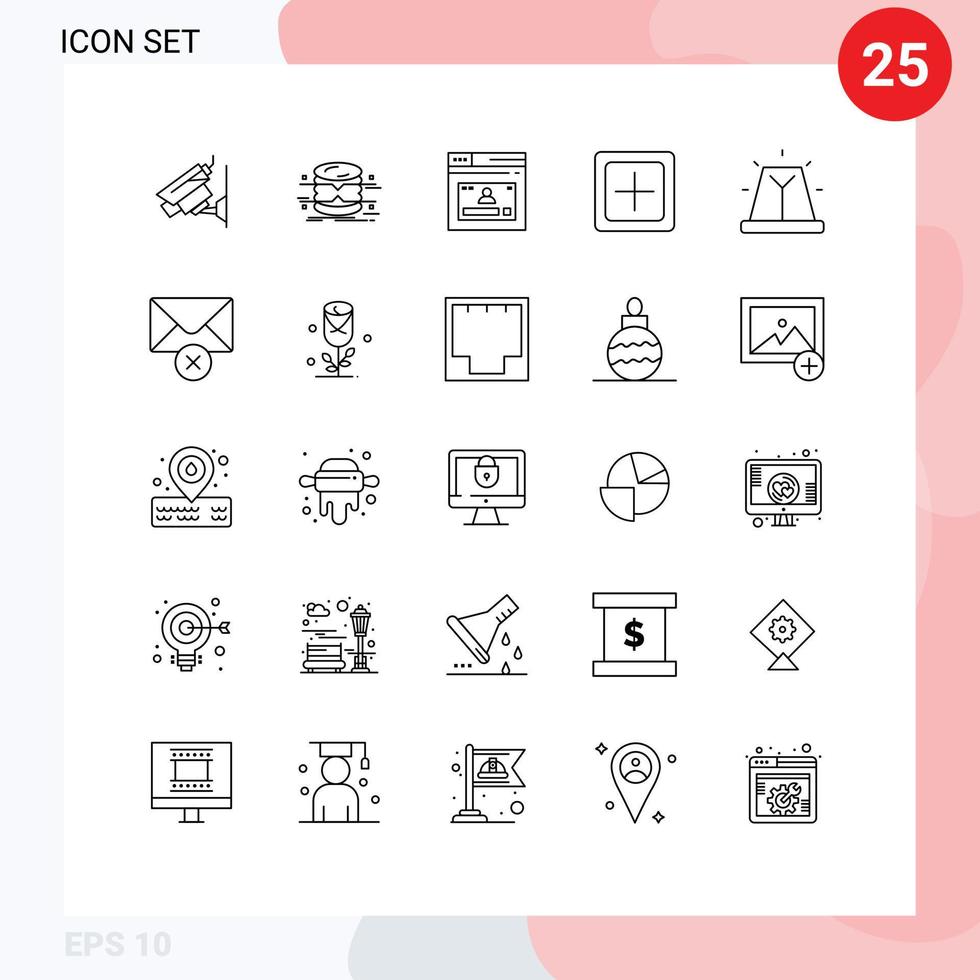 conjunto moderno de pictogramas de 25 líneas de nueva creación de monitoreo agregar elementos de diseño vectorial editables del sitio web vector