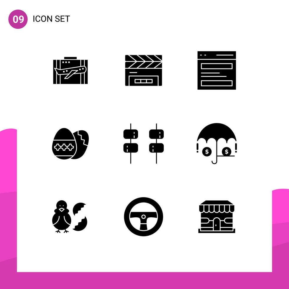 9 Universal Solid Glyphs Set for Web and Mobile Applications egg user clapper interface header Editable Vector Design Elements