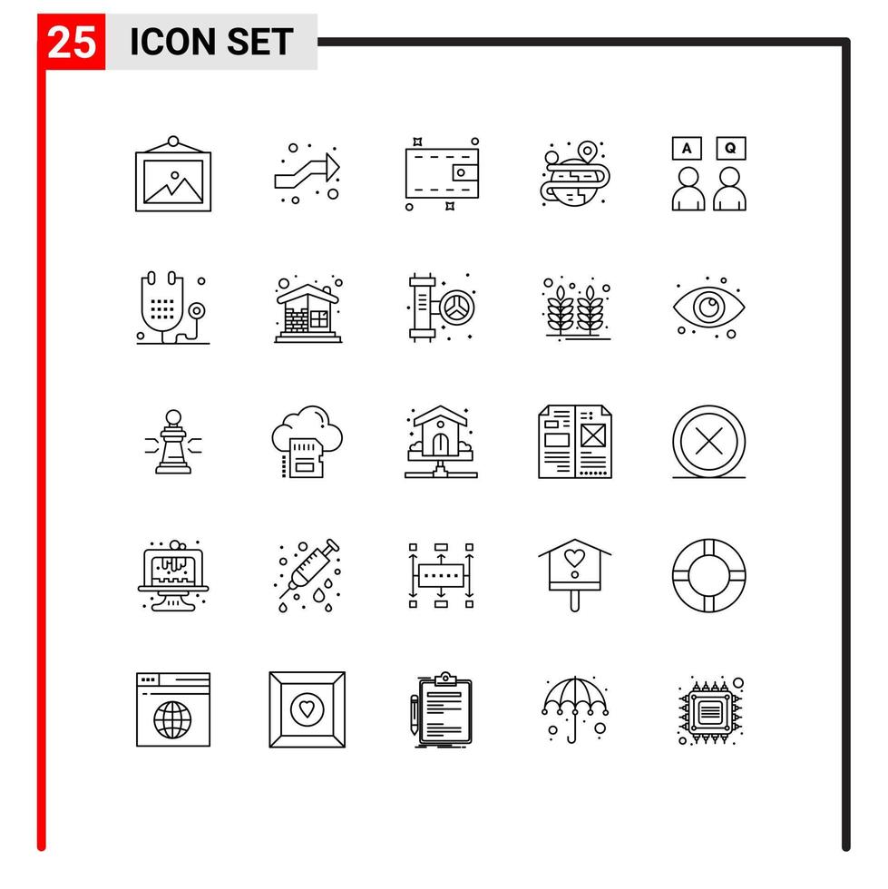25 Thematic Vector Lines and Editable Symbols of qa education money answers globe Editable Vector Design Elements