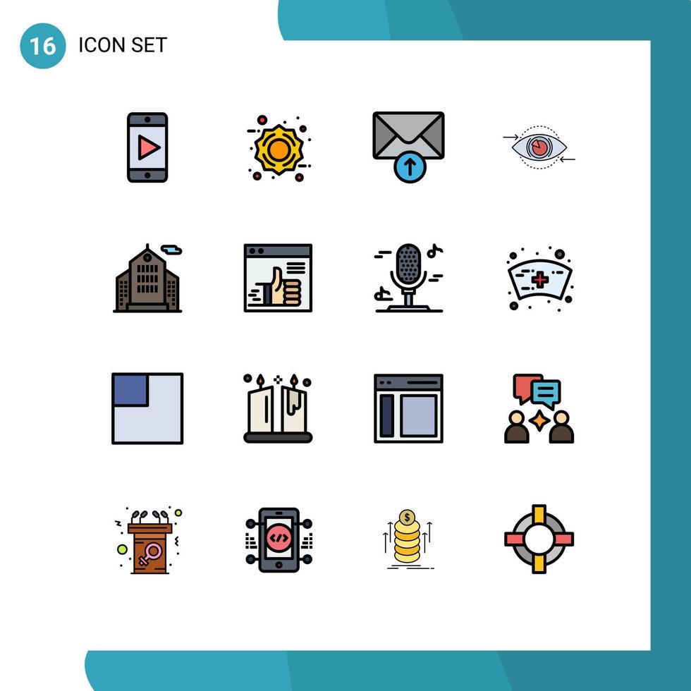 16 Thematic Vector Flat Color Filled Lines and Editable Symbols of like business receive building vision Editable Creative Vector Design Elements