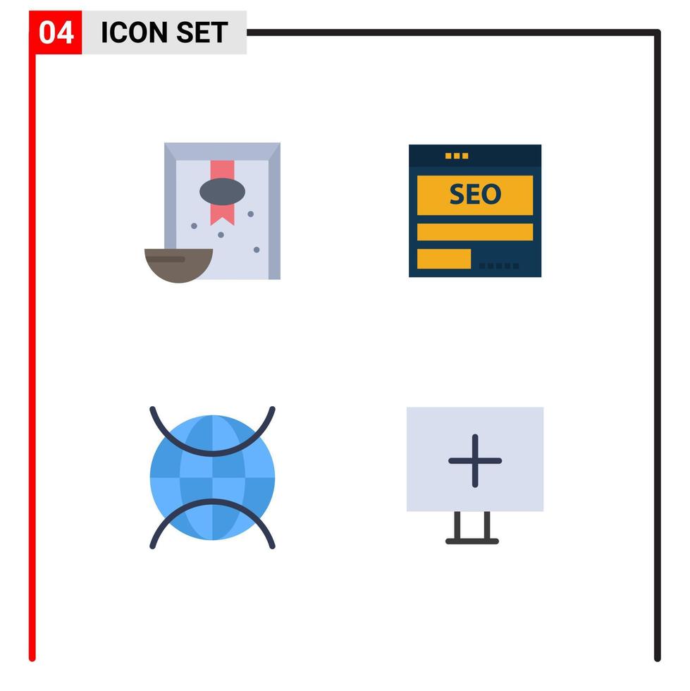 Group of 4 Modern Flat Icons Set for branch tech rice data internet of things Editable Vector Design Elements