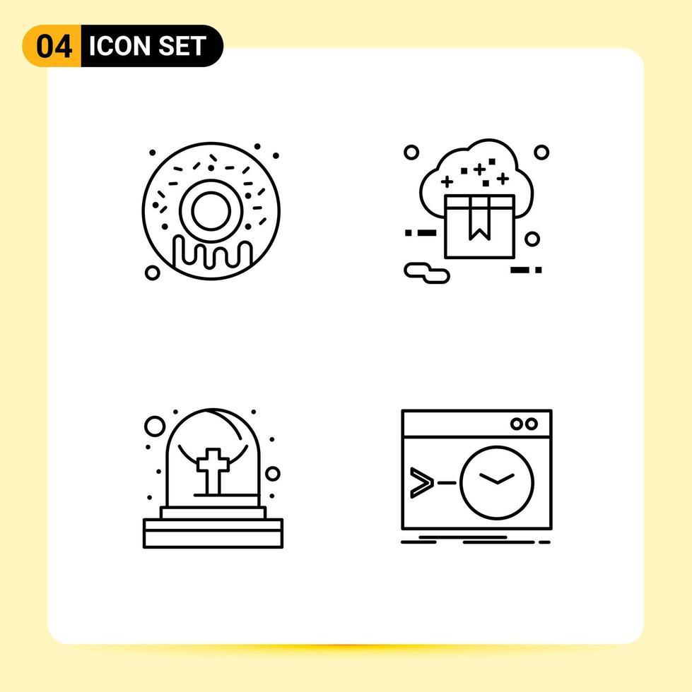 grupo de 4 signos y símbolos de colores planos de línea rellena para elementos de diseño de vectores editables de administrador de almacén de nube de alimentos