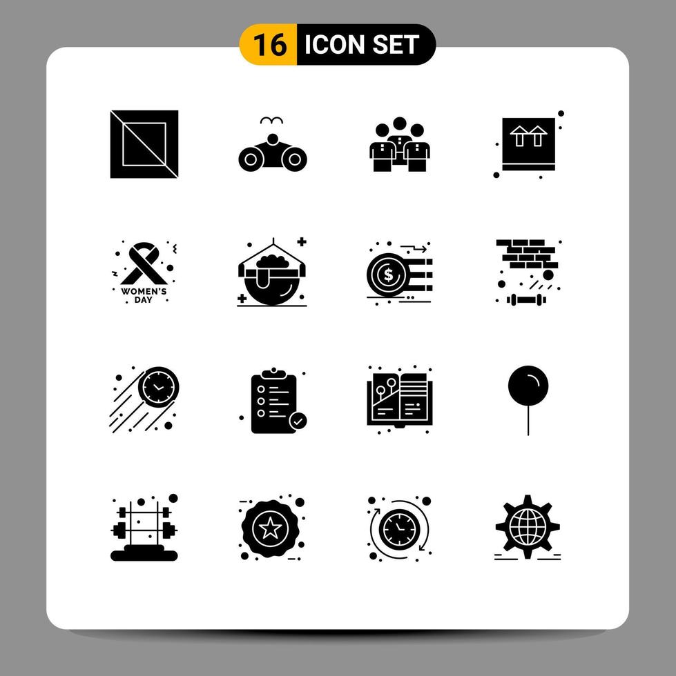 Mobile Interface Solid Glyph Set of 16 Pictograms of shopping ecommerce business box team Editable Vector Design Elements