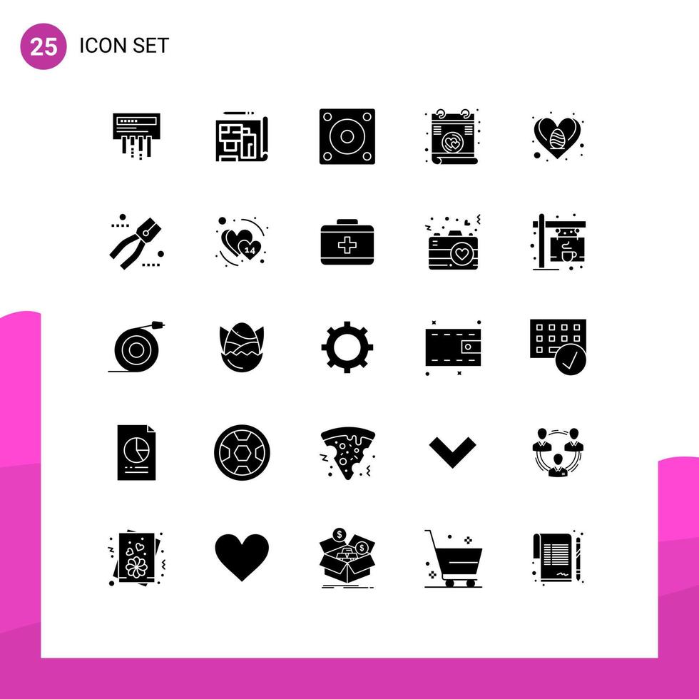 grupo de 25 signos y símbolos de glifos sólidos para dispositivos de pascua de corazón elementos de diseño vectorial editables de letras de poemas vector